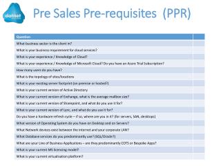 Pre Sales Pre-requisites (PPR)