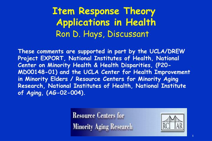 item response theory applications in health ron d hays discussant