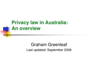 Privacy law in Australia: An overview