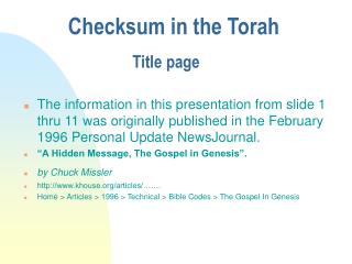 Checksum in the Torah
