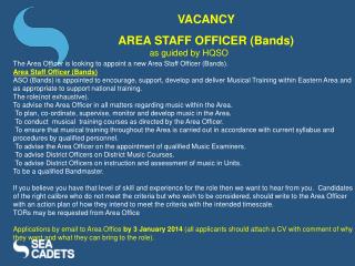 The Area Officer is looking to appoint a new Area Staff Officer (Bands).