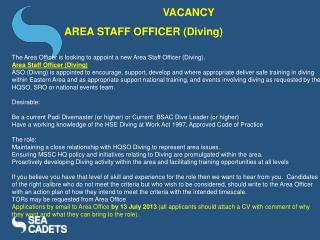 VACANCY AREA STAFF OFFICER (Diving)