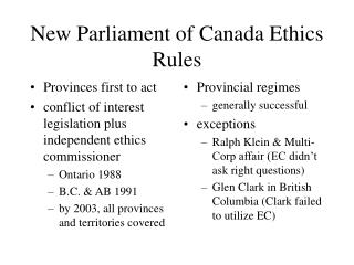 New Parliament of Canada Ethics Rules
