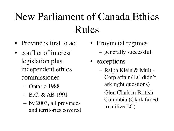 new parliament of canada ethics rules