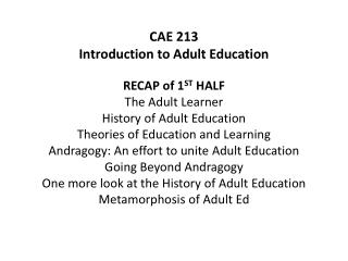 CAE 213 Introduction to Adult Education