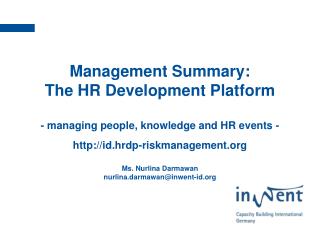 Management Summary: The HR Development Platform - managing people, knowledge and HR events -