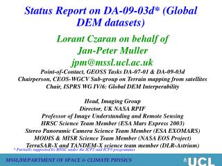 Status Report on DA-09-03d* (Global DEM datasets)
