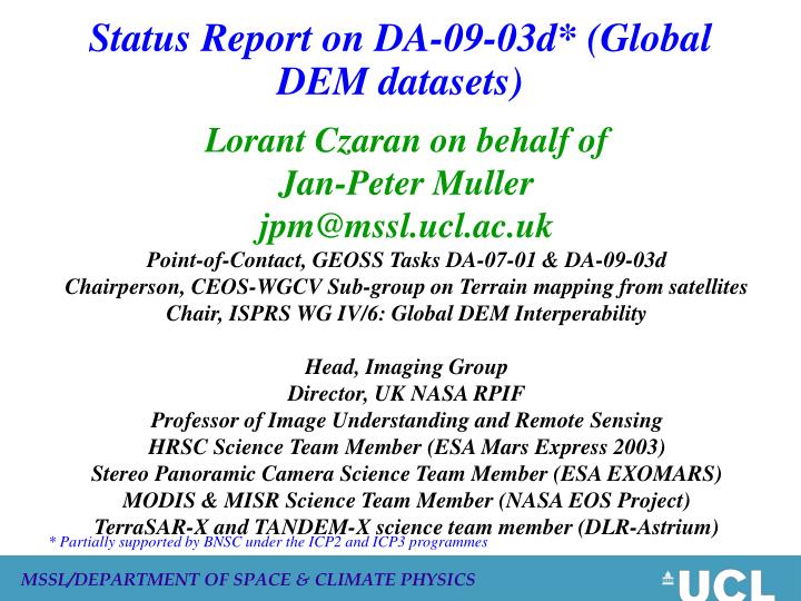 status report on da 09 03d global dem datasets
