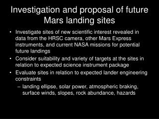 Investigation and proposal of future Mars landing sites