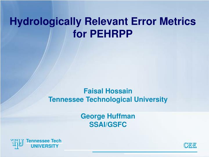 hydrologically relevant error metrics for pehrpp