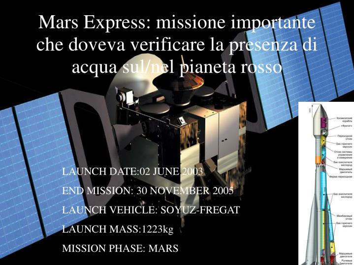 mars express missione importante che doveva verificare la presenza di acqua sul nel pianeta rosso