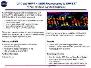 GAC and HRPT AVHRR Reprocessing to GHRSST