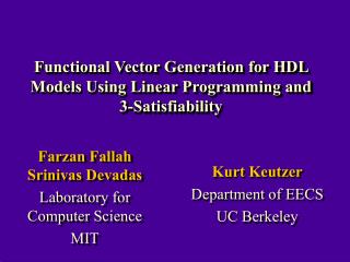 functional vector generation for hdl models using linear programming and 3 satisfiability