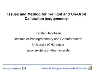 Issues and Method for In-Flight and On-Orbit Calibration (only geometry)