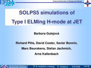 SOLPS5 simulations of Type I ELMing H-mode at JET