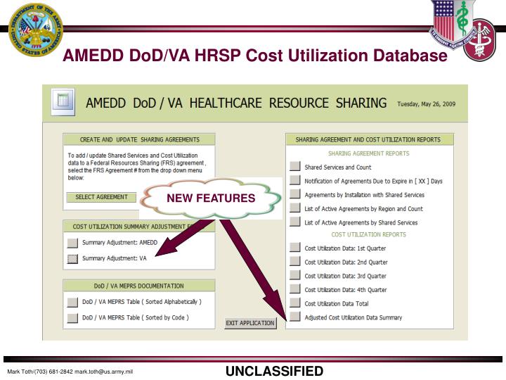 amedd dod va hrsp cost utilization database