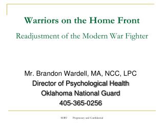 Warriors on the Home Front Readjustment of the Modern War Fighter