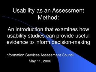 Information Services Assessment Council May 11, 2006