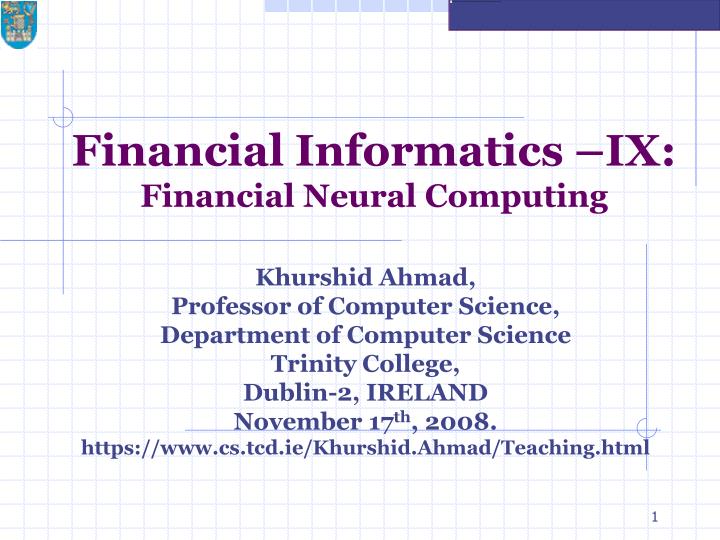 financial informatics ix financial neural computing