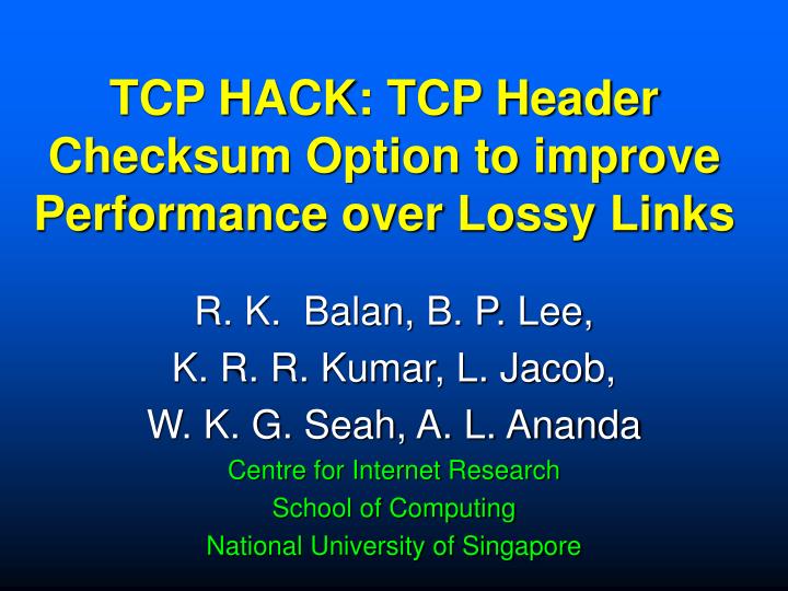 tcp hack tcp header checksum option to improve performance over lossy links