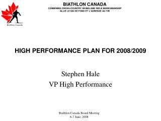 HIGH PERFORMANCE PLAN FOR 2008/2009