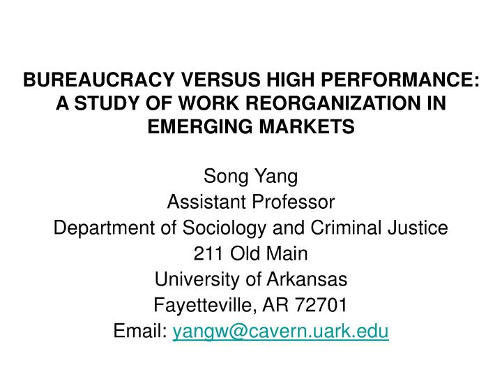 bureaucracy versus high performance a study of work reorganization in emerging markets