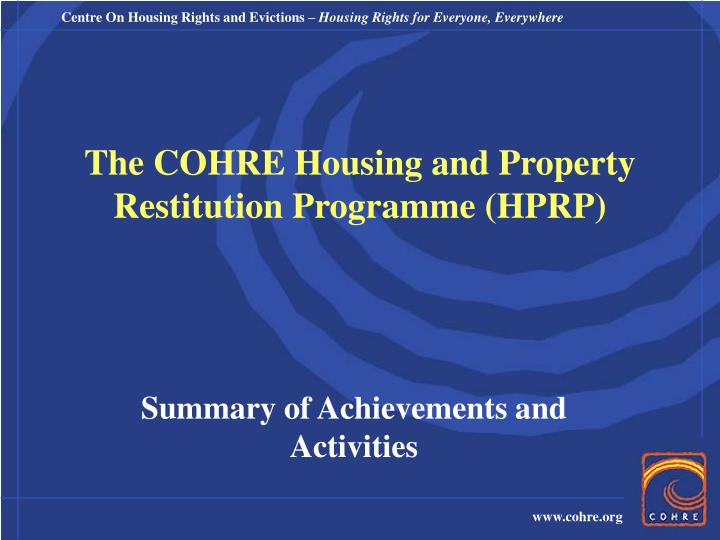the cohre housing and property restitution programme hprp