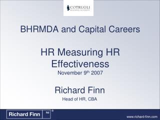 BHRMDA and Capital Careers HR Measuring HR Effectiveness November 9 th 2007