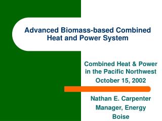 Advanced Biomass-based Combined Heat and Power System