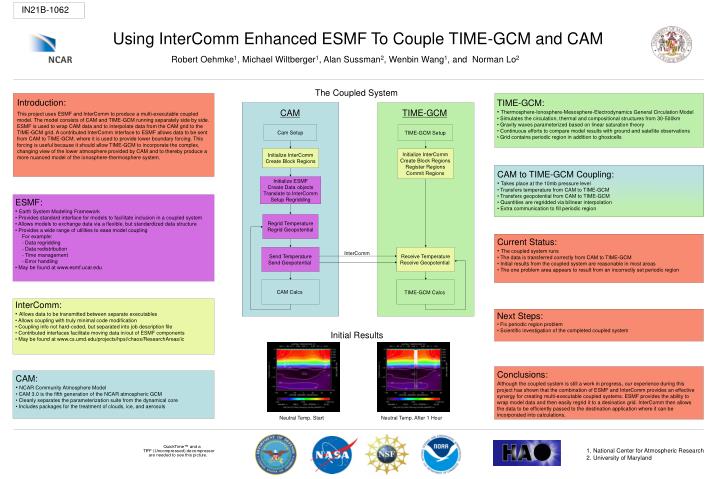 using intercomm enhanced esmf to couple time gcm and cam