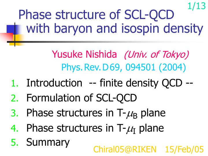 phase structure of scl qcd with baryon and isospin density