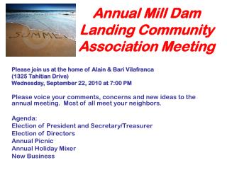 Annual Mill Dam Landing Community Association Meeting
