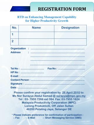 RTD on Enhancing Management Capability for Higher Productivity Growth