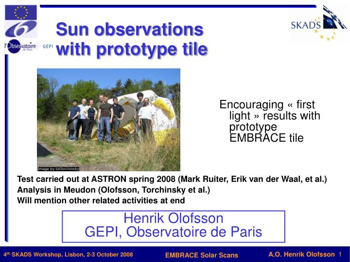 sun observations with prototype tile