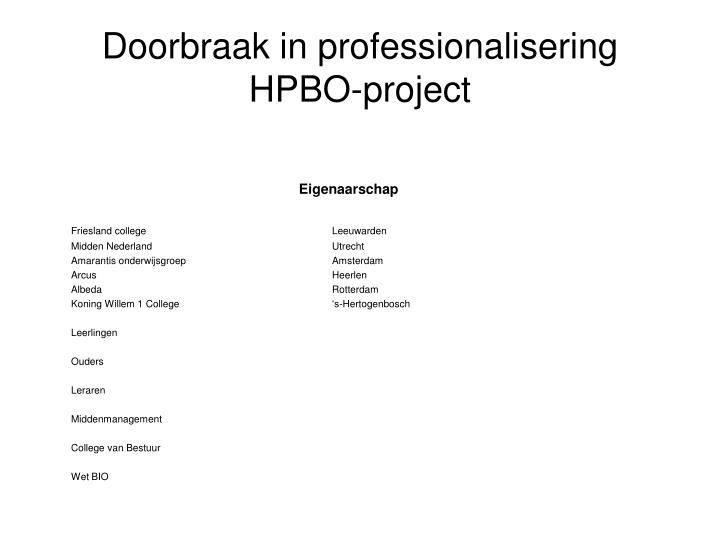 doorbraak in professionalisering hpbo project