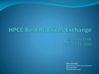 hpcc best practices exchange report to csab april 13 14 2010