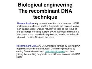 Biological engineering The recombinant DNA technique