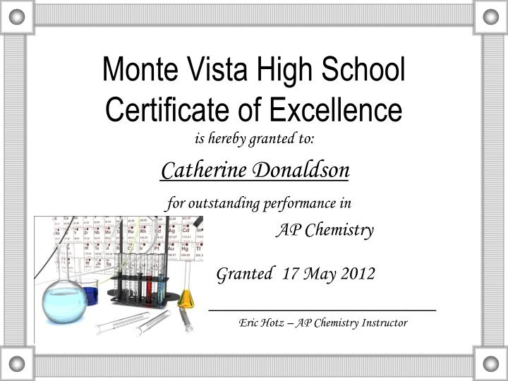 monte vista high school certificate of excellence