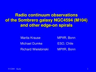 Radio continuum observations of the Sombrero galaxy NGC4594 (M104) and other edge-on spirals