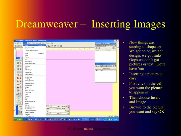dreamweaver inserting images