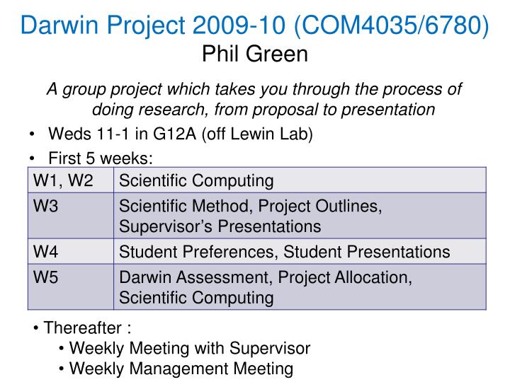 darwin project 2009 10 com4035 6780 phil green