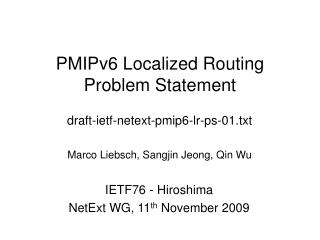 PMIPv6 Localized Routing Problem Statement