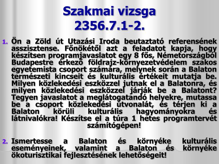 szakmai vizsga 2356 7 1 2