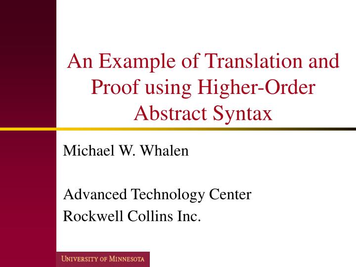 an example of translation and proof using higher order abstract syntax