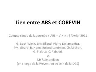 lien entre ars et corevih
