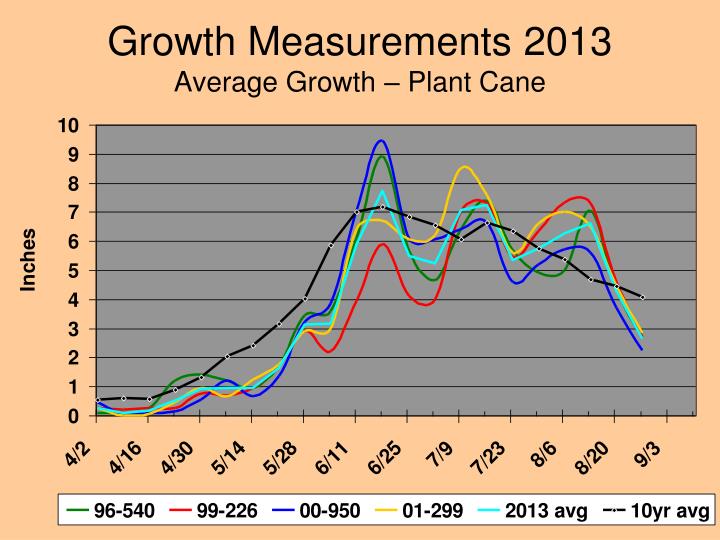 growth measurements 2013 average growth plant cane