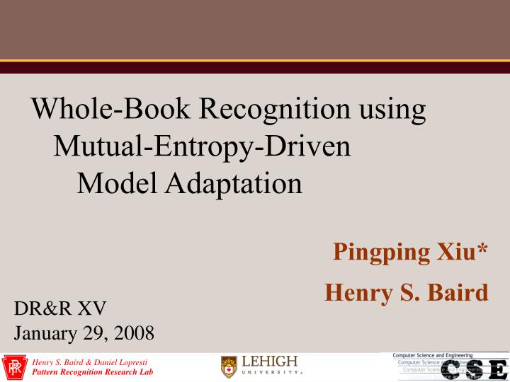 whole book recognition using mutual entropy driven model adaptation