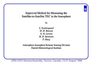 Improved Method for Measuring the Satellite-to-Satellite TEC in the Ionosphere by S. Syndergaard