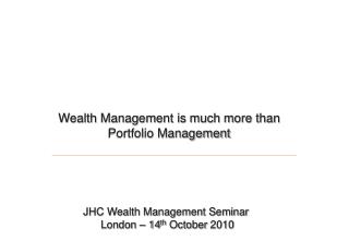Wealth Management is much more than Portfolio Management