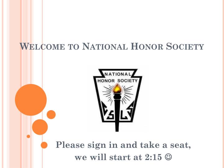 welcome to national honor society